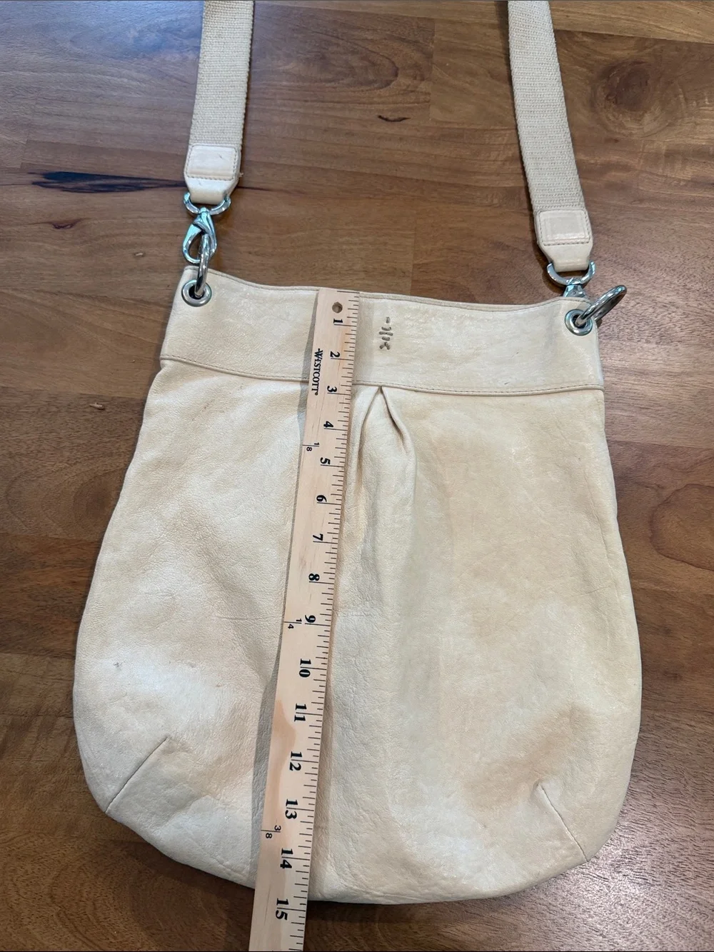 Marco Buggiani Cream Leather Crossbody Hobo Bag w/ Canvas Strap *Made in Italy*